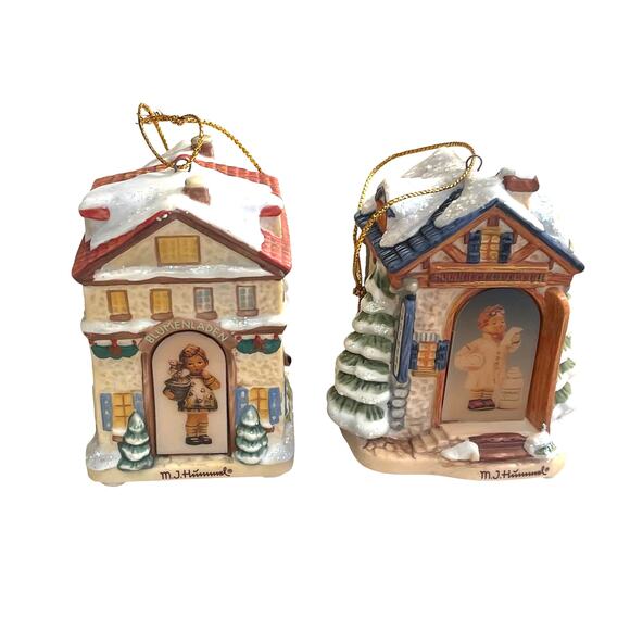 VTG M.I. Hummel Bavarian Village Christmas Ornaments Set of 2 "Village Pharmacy" - Picture 1 of 8